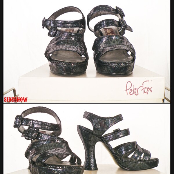 Sale VTG 80's Peter Fox Onyx Black  Platform High Heel SHOES // Disco Dance Club // Deadstock //   Size 5.5