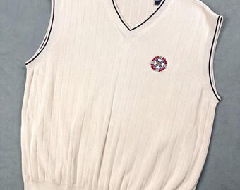 Men's Sweater Vest, Vintage 90's Cream Cotton Sleeveless Knit