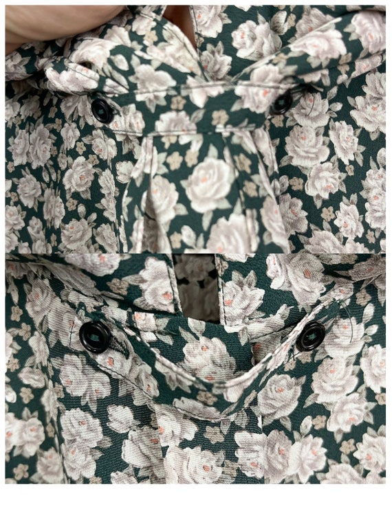 Rose Patterned Blouse | Vintage 90's Dark Green &… - image 8