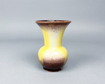 Drip Glaze Vase | Vintage 70's Wine & Yellow Small Delicate Ceramic Vase