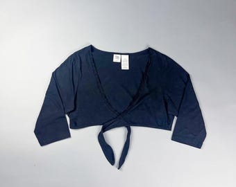 Y2K Black Cropped Wrap Top with 3/4 Sleeves