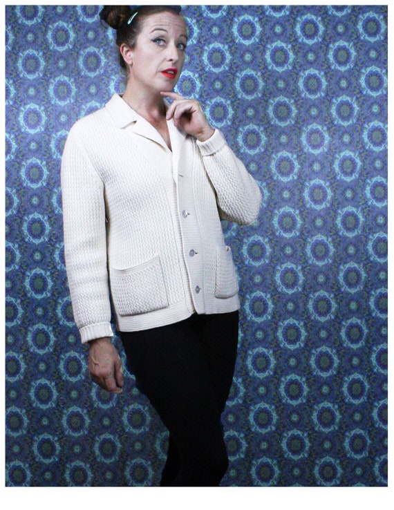 40's Men's Cream Cardigan Sweater, Size Small