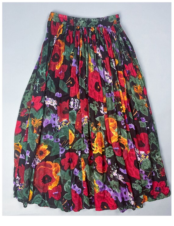 Crinkled Broom Skirt | Vintage 90's Dark Multi Co… - image 3