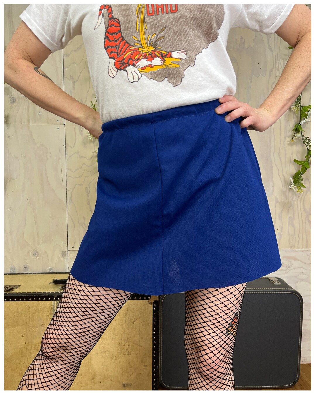 Vintage Mini Skirt 70's Blue Short Skirt With Elastic Etsy