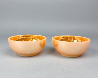 Fire King Bowls | Vintage 70's Peach Luster Pair of Glass Ovenware 5" Bowls | Decorative Dishes