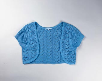 Y2K Blue Knit Cropped Cardigan