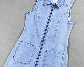 Sleeveless Denim Dress with Front Zipper, 90's Vintage