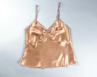 Y2K Beige Satin Camisole Top with Adjustable Straps