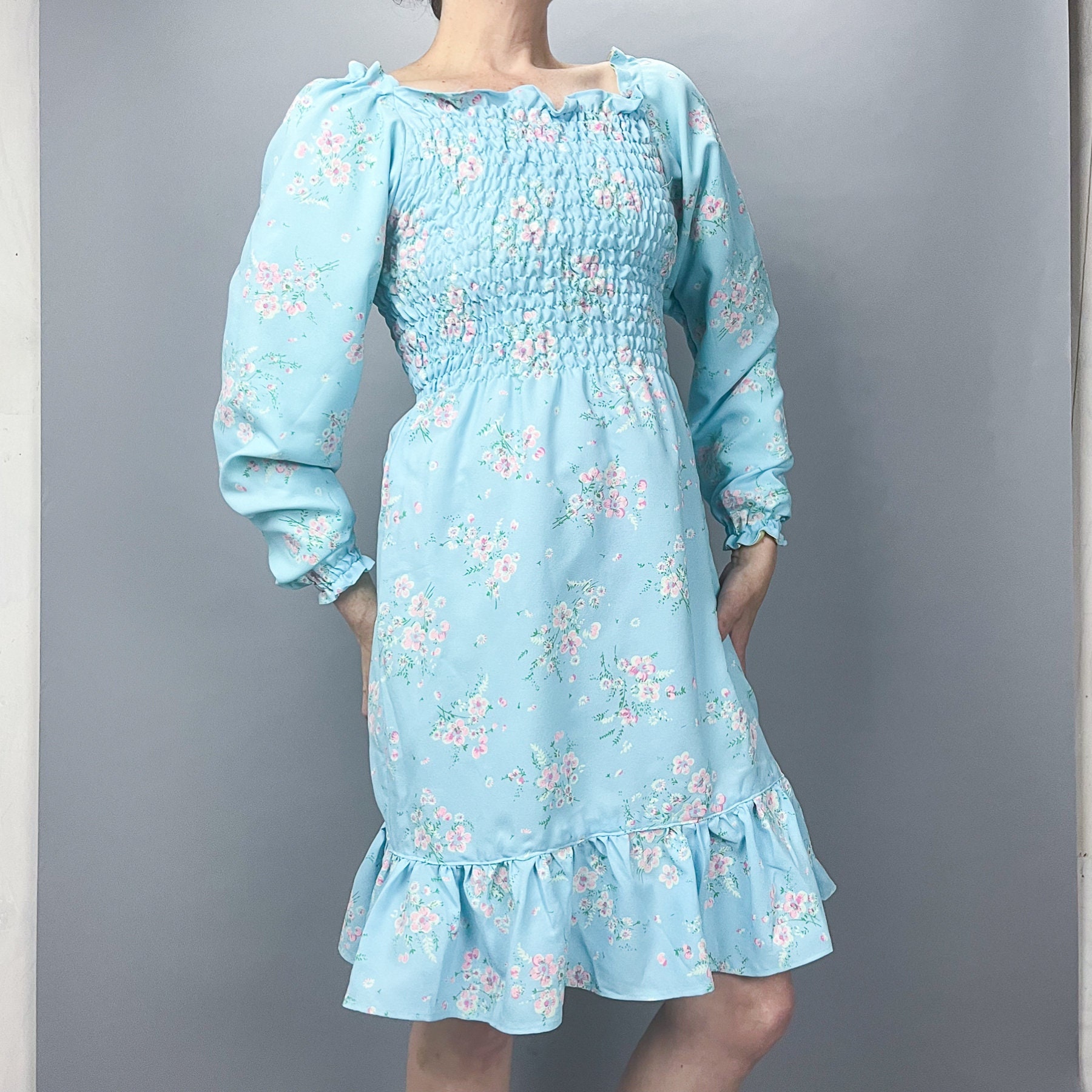 blue shirred dress Shirred Bodice Dress main image 1