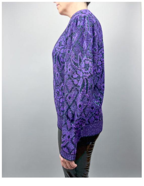 Vintage Graphic Sweater | 80's Purple & Turquoise… - image 5
