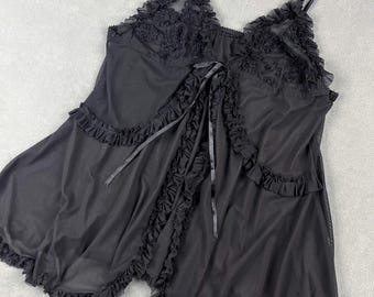 Babydoll Camisole Lingerie Top, Black Sheer Ruffles