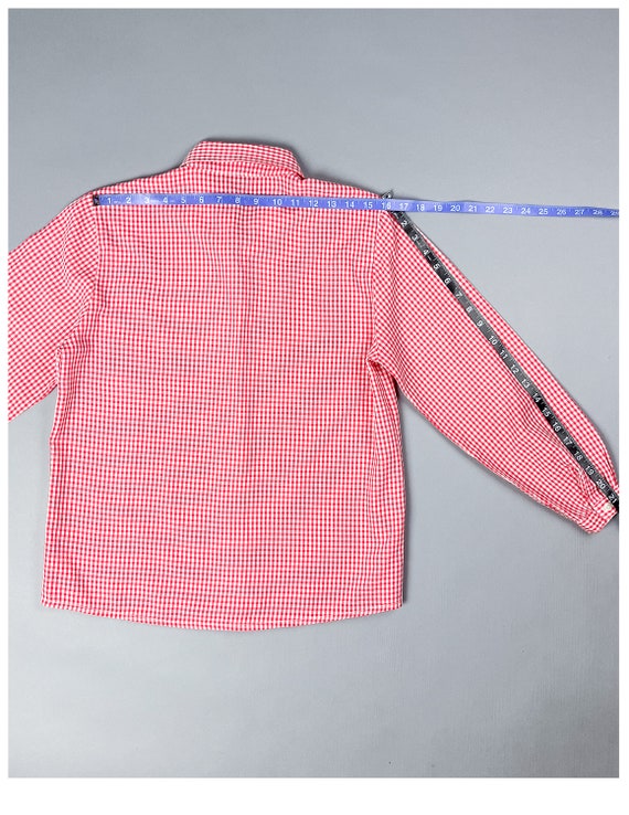 Gingham & Cartoons Shirt | Vintage 90's Red and W… - image 5