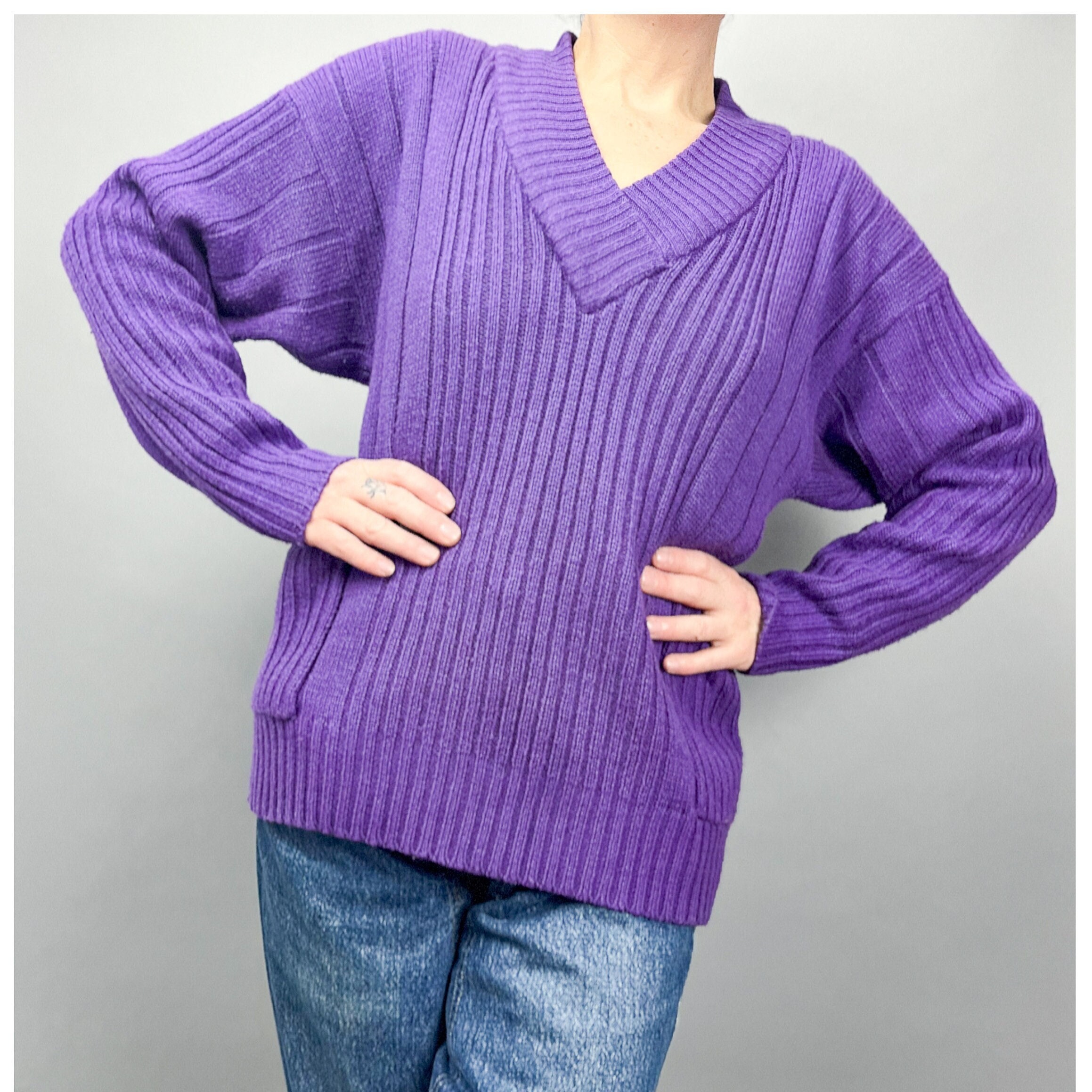 V Neck Jumper Purple Canada