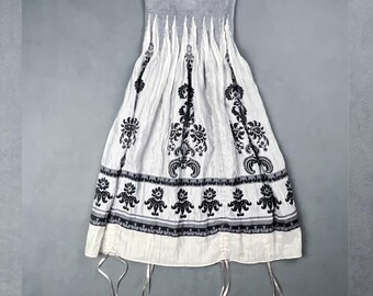 Lapis White and Black Strapless Smocked Midi Dress with Drawstring Details