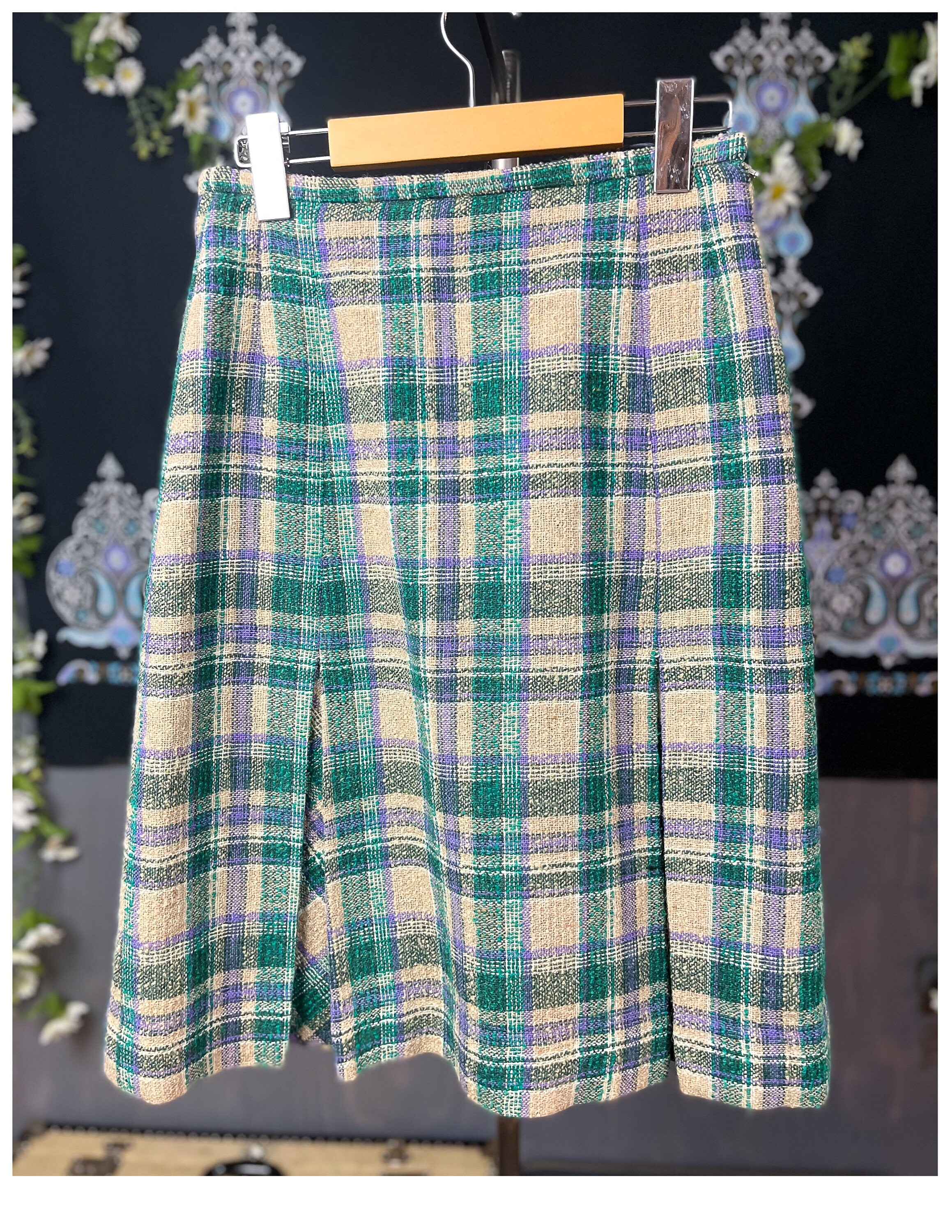 Trapeze Gingham Tweed Mini Skirt