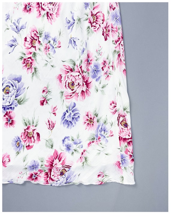 Floral Slip Skirt | Vintage 90's Bias Cut White R… - image 4