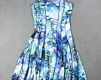 Y2K Abstract Art Print Sleeveless Dress, Fit and Flare