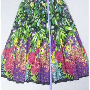 Floral Broom Skirt Vintage 90's Bold Tropical Flower Patterned Crinkle Textured Maxi Skirt with Drawstring Elastic Waist Size Small image 7