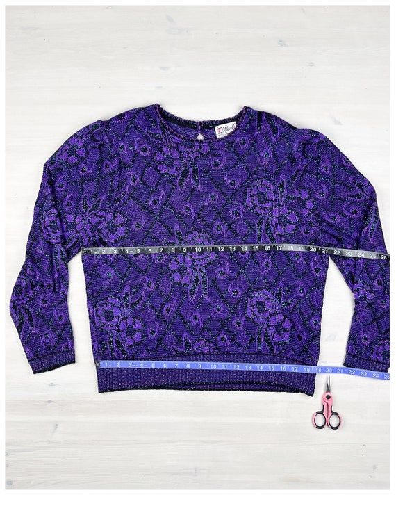 Vintage Graphic Sweater | 80's Purple & Turquoise… - image 8