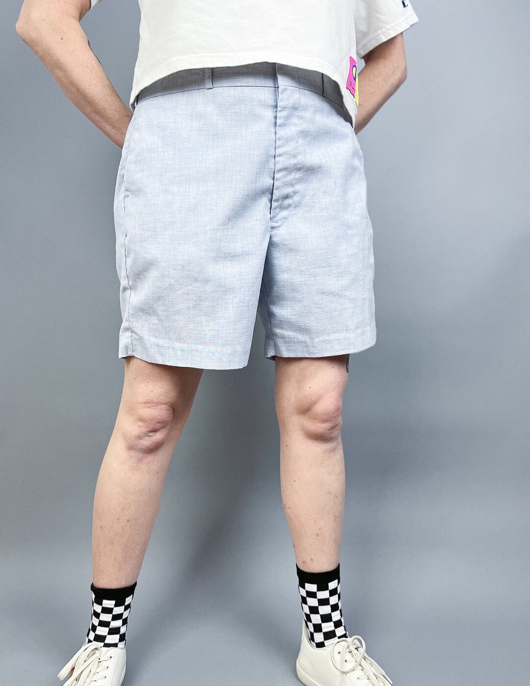 Vintage Men's Shorts 80's Light Blue Chambray Shorts Etsy