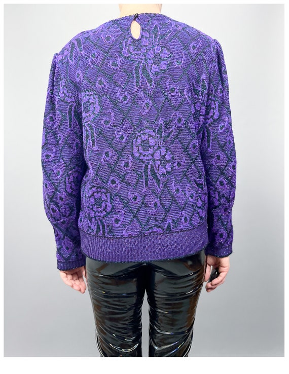Vintage Graphic Sweater | 80's Purple & Turquoise… - image 6