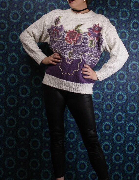 80's Graphic Floral Sweater, Size Medium
