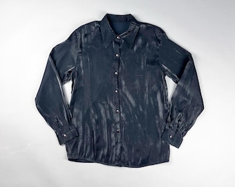 Vintage Black Sheen Long Sleeve Button-Up Shirt