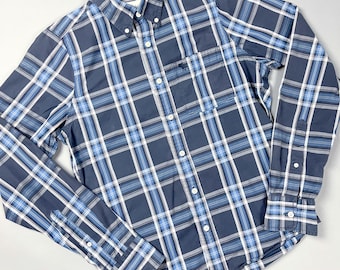 Y2K Abercrombie & Fitch Men's Blue Plaid Button-Down Shirt