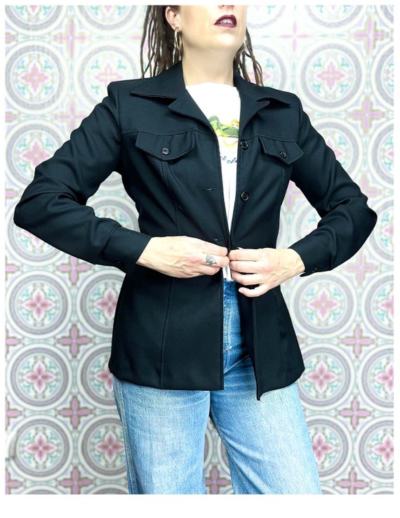 Military Style Jacket | Vintage 80's Women's Black Casual Coat | Size Medium