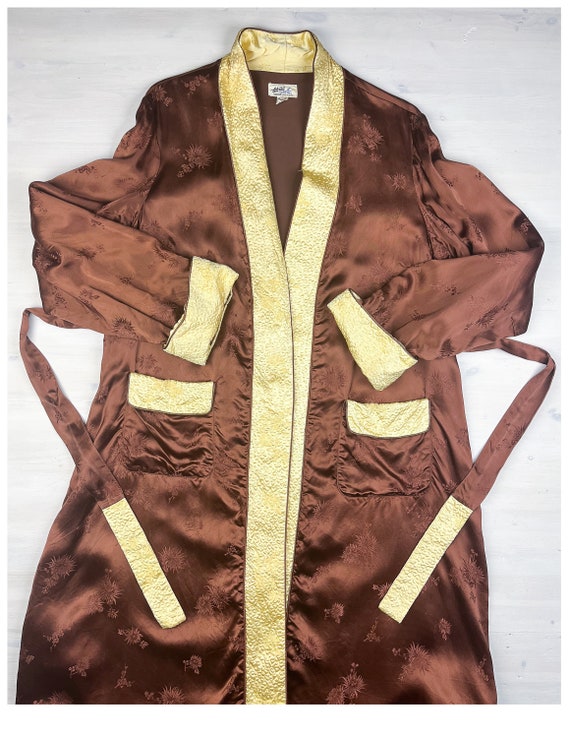 Luxe Men's Robe | Vintage 70's Swanky Brown & Gol… - image 7