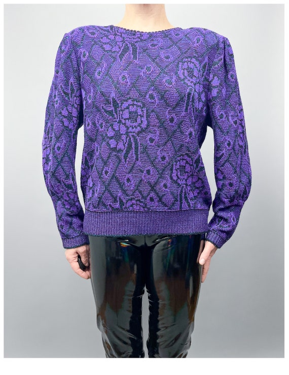 Vintage Graphic Sweater | 80's Purple & Turquoise… - image 4