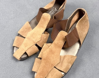 Vintage Women's Tan Suede Slip On Fishermen Sandals by Jessica