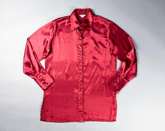 Vintage Red Satin Button-Up Blouse by American Eagle