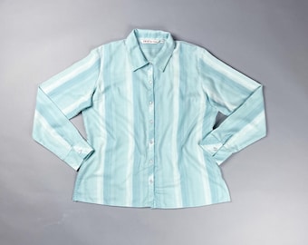 Vintage Striped Button-Up Pajama Shirt, Women's Casual Top