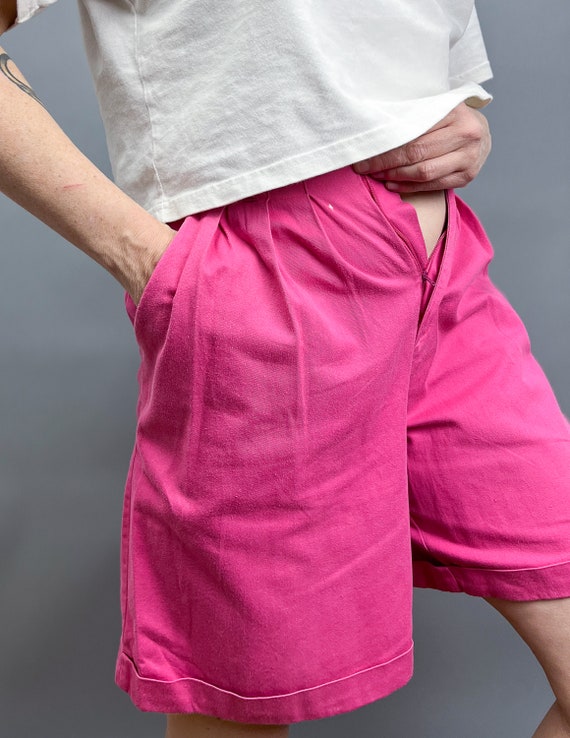 Pink Pleated Shorts | Vintage 80's High Rise Hot … - image 4
