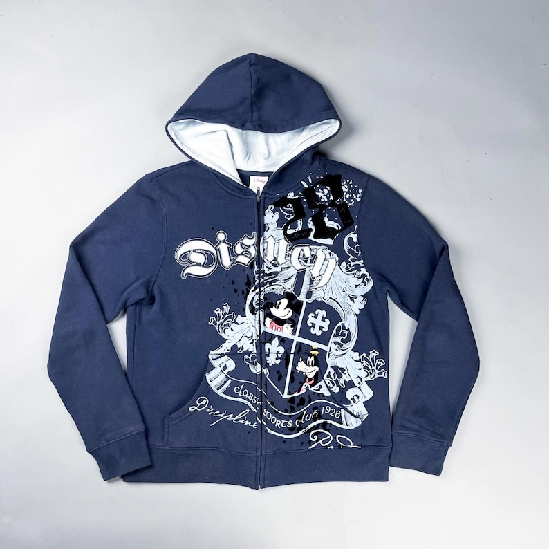 Sudadera con estampado Y2K, sudadera con capucha azul marino con cremallera para mujer de Mickey Mouse de Disney imagen 2