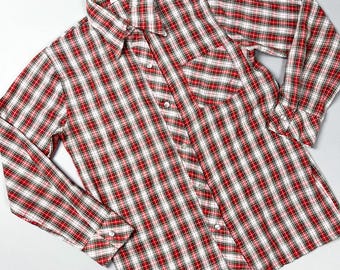 Vintage Button-Up Shirt, Lightweight Long Sleeve Plaid Top