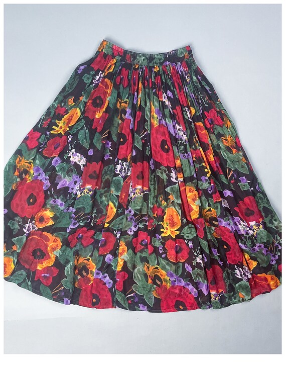 Crinkled Broom Skirt | Vintage 90's Dark Multi Co… - image 2