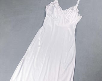 Vintage Light Grey Silky Nylon Dress Slip with Lace Trim