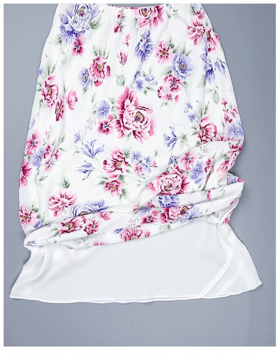 Floral Slip Skirt | Vintage 90's Bias Cut White R… - image 5