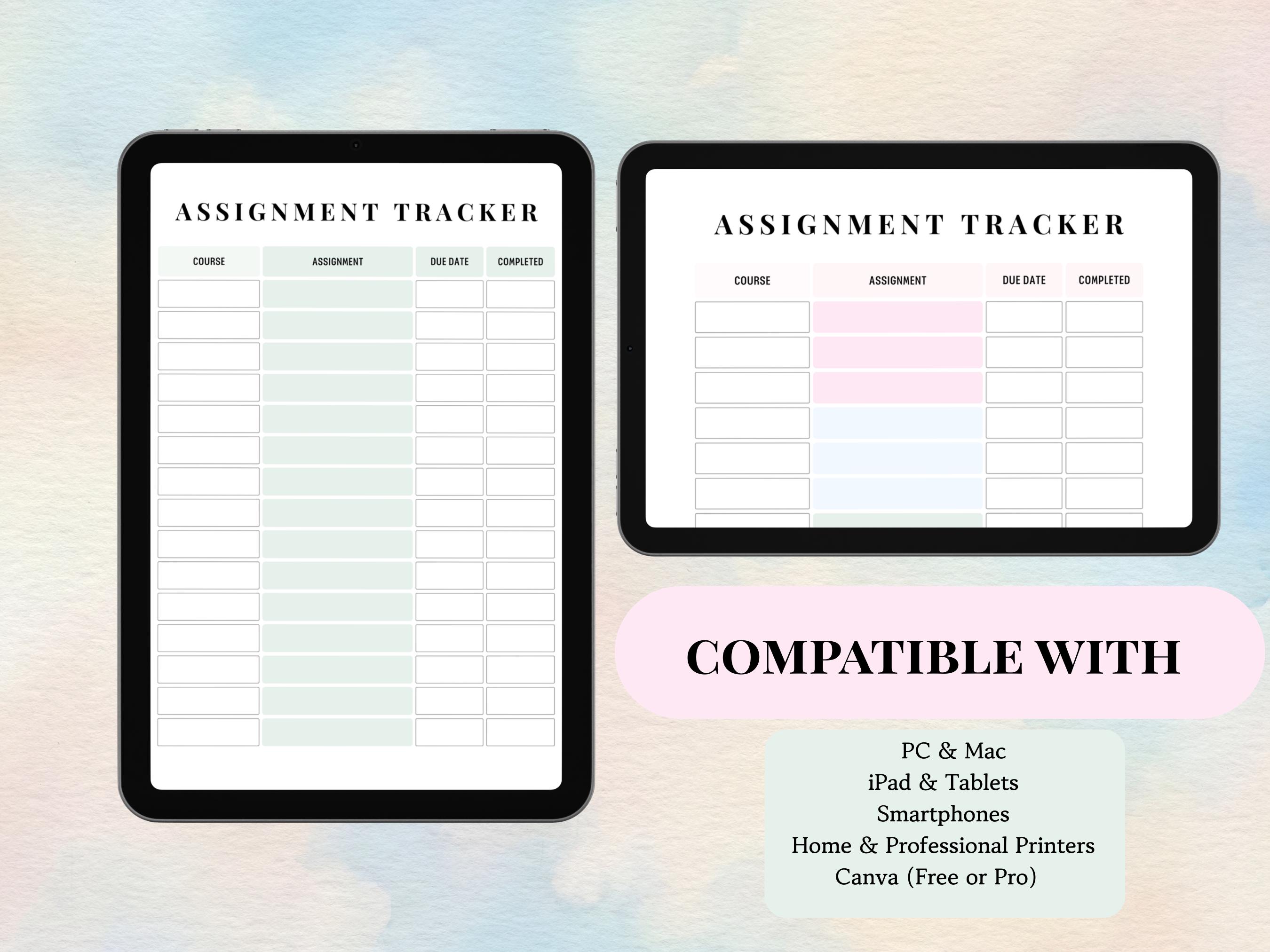 Assignment Tracker Printable | Student Homework Planner | Study ...