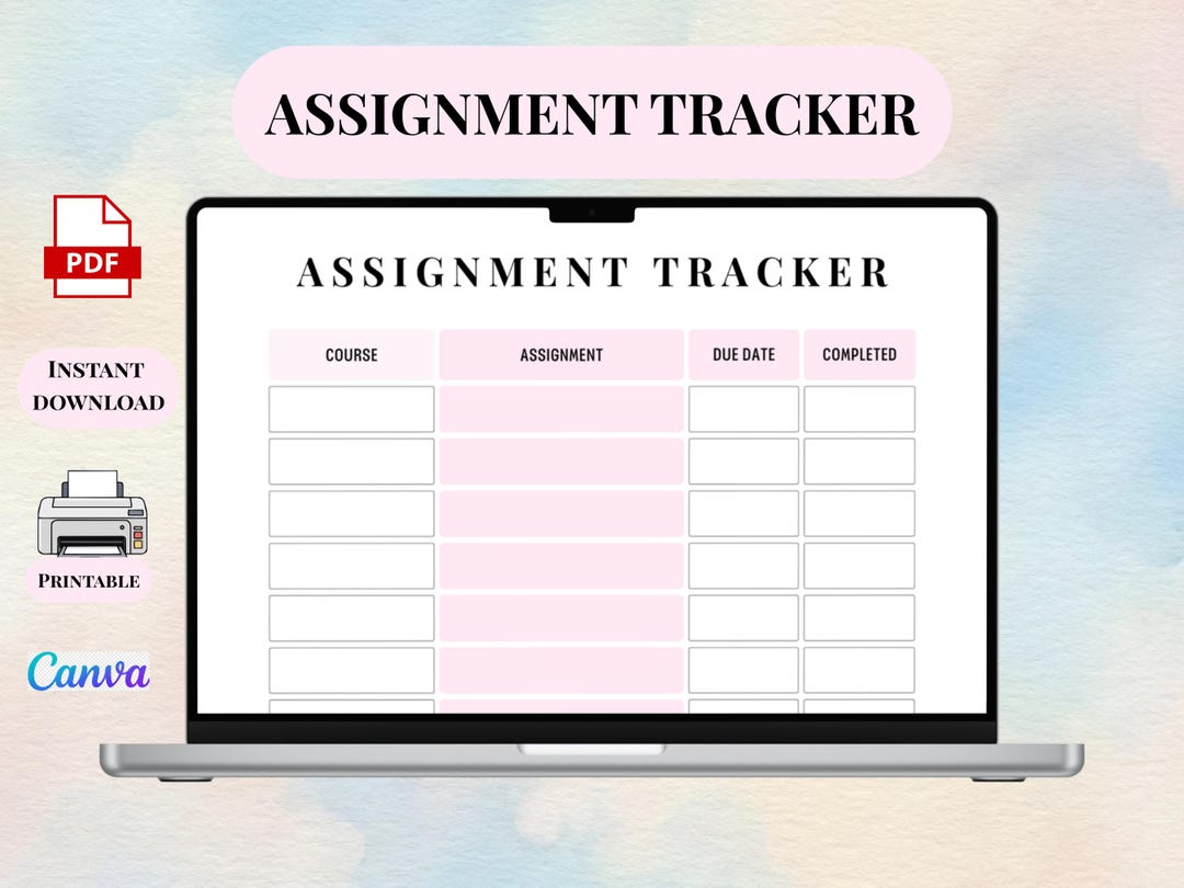 Assignment Tracker Printable | Student Homework Planner | Study ...