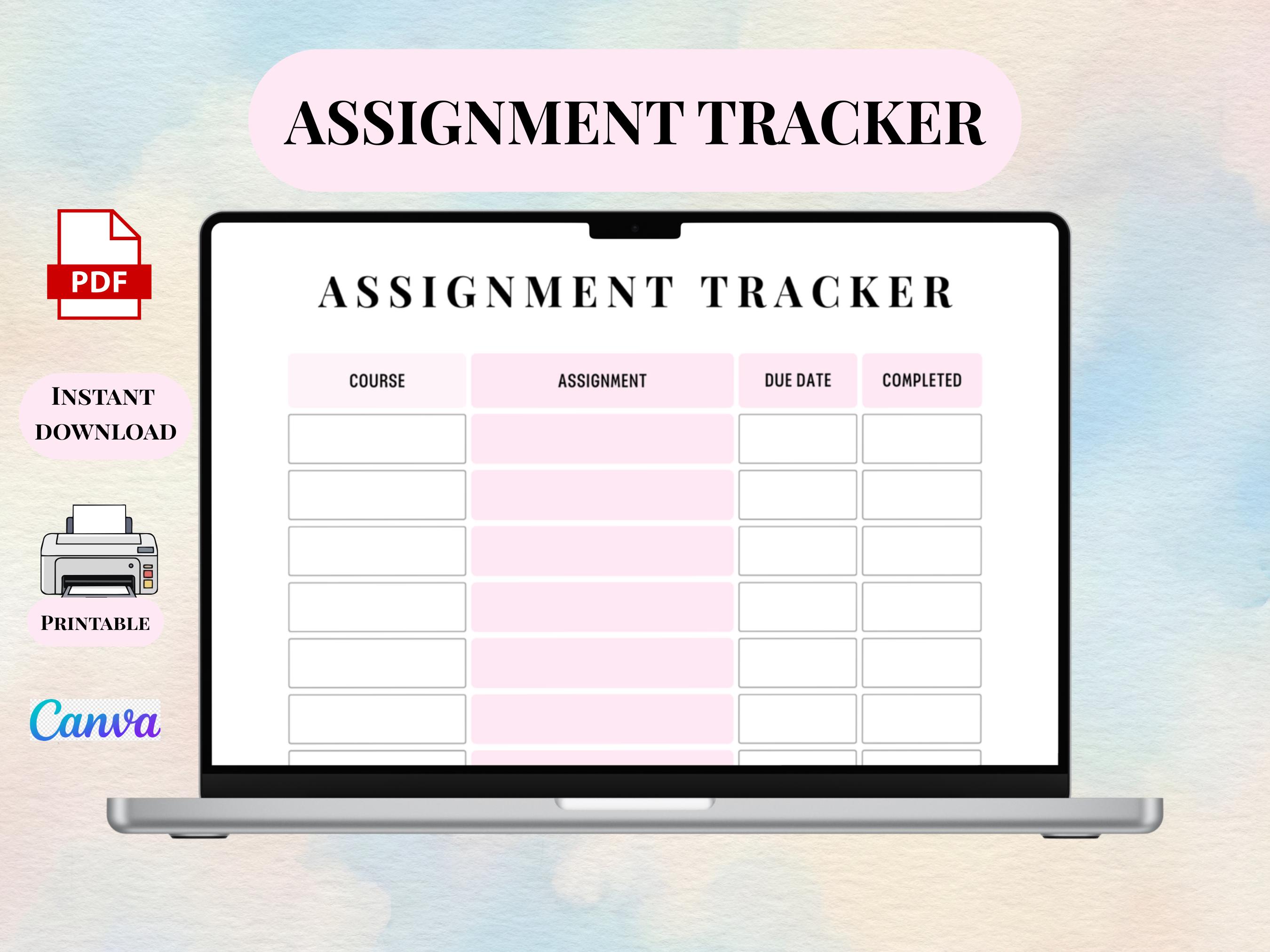 Assignment Tracker Printable | Student Homework Planner | Study ...