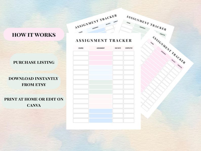 Assignment Tracker Printable | Student Homework Planner | Study ...