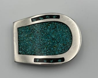 Western Cowgirl Riemgesp Hoefijzervormige Zilverkleurige Turquoise Chips Inlegwerk