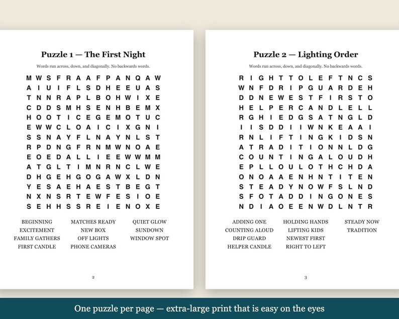 Hanukkah Word Search Large Print | 20 Chanukah Puzzles + 4 Bonus Jewish Printables | High Holidays, Sukkot, Shabbat | 5 Files image 2