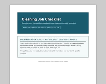 Cleaning Job Checklist — Printable PDF | Single Job Form