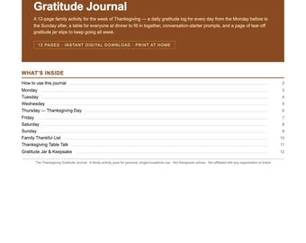Journal de gratitude pour Thanksgiving, activité familiale à imprimer, PDF de 12 pages à remplir, liste de gratitude pour les enfants, cartes de discussion à table