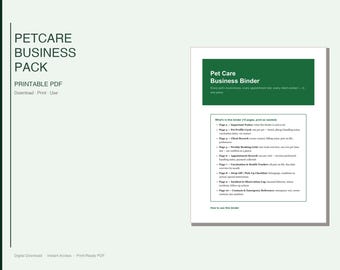 Pet Care Business Binder Printable PDF | Pet Profile Booking Log Groomer Forms