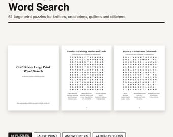 Large Print Word Search Bundle | 121 Puzzles, 187 Pages | Craft Room, Quilting, Fishing, St Patricks, Valentines | 5 PDF Books